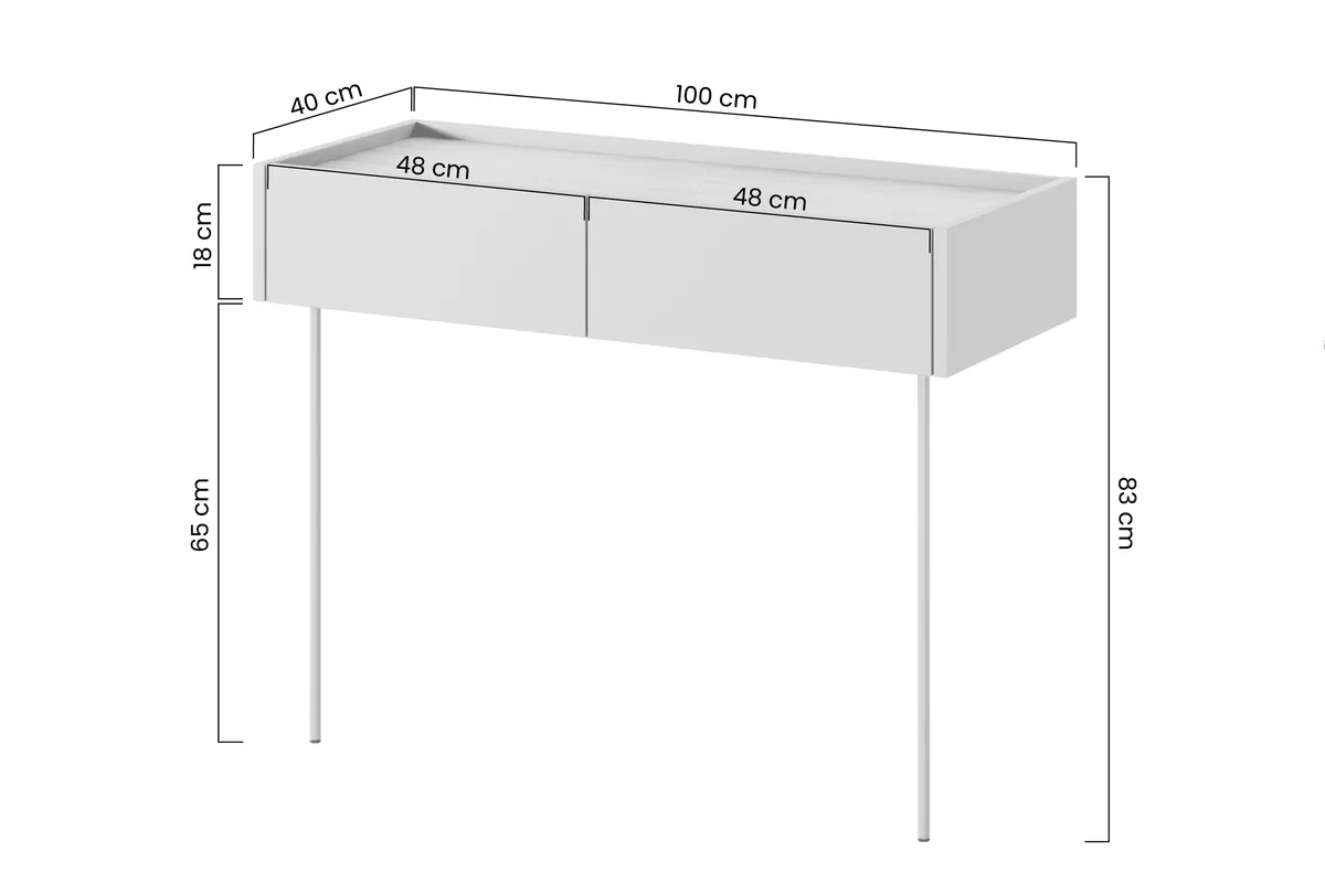 Toaletný stolík Desin 100 cm - čierny mat / dub nagano Konzolový stolík / Toaletný Stolík Desin so zásuvkami i metalowymi nogami 100 cm - Čierny mat / Dub nagano