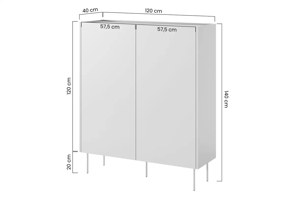 Vysoká komoda Desin 120 cm s 2 ukrytými zásuvkami - čierny mat / dub nagano Komoda Desin z ukrytymi zásuvkami i metalowymi nogami 120 cm - Čierny mat / Dub nagano