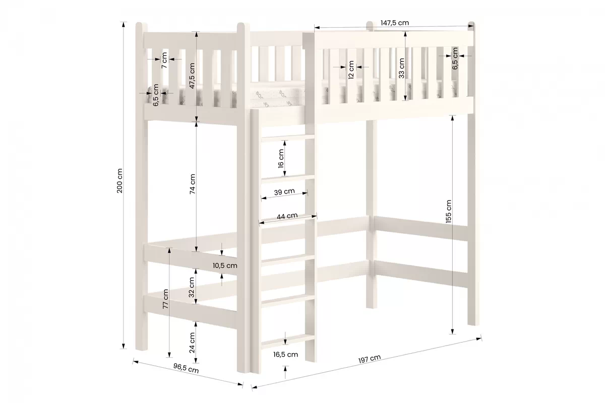 Vyvýšená posteľ Swen ZP 008 - biela - 90x190 cm Posteľ vyvýšená drevená Swen - Rozmery