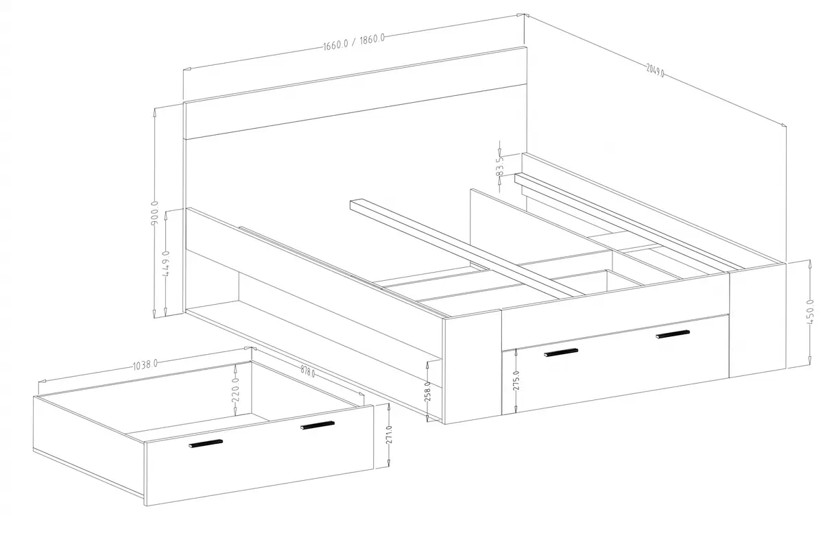 Manželská posteľ s úl. priestorom Beta 51 - biela - 160x200 cm Posteľ do  spálne  Beta 51 so zásuvkami 160x200 - Biely