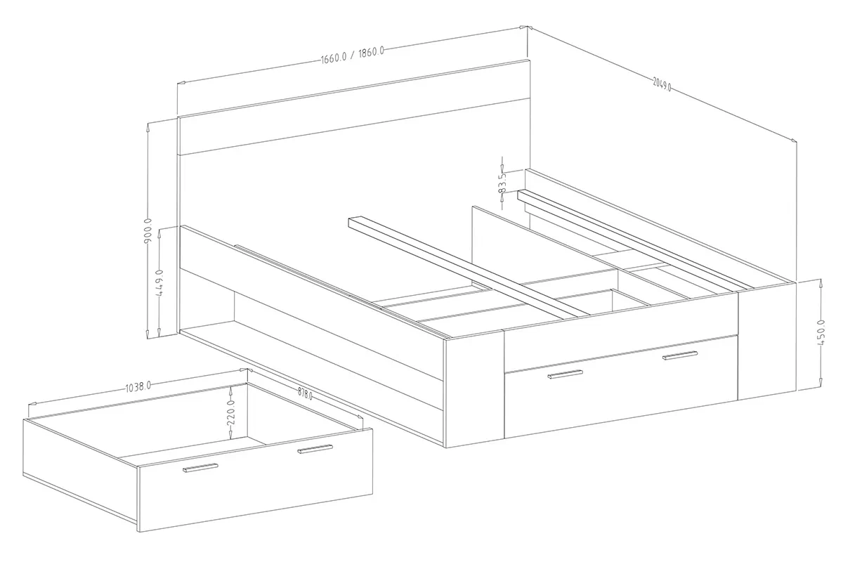 Postel do ložnice Beta 91 se zásuvkami 160x200 - Dub mauvella / černá postel do ložnice Beta 91 s zásuvkami 160x200 - Dub mauvella / Černý