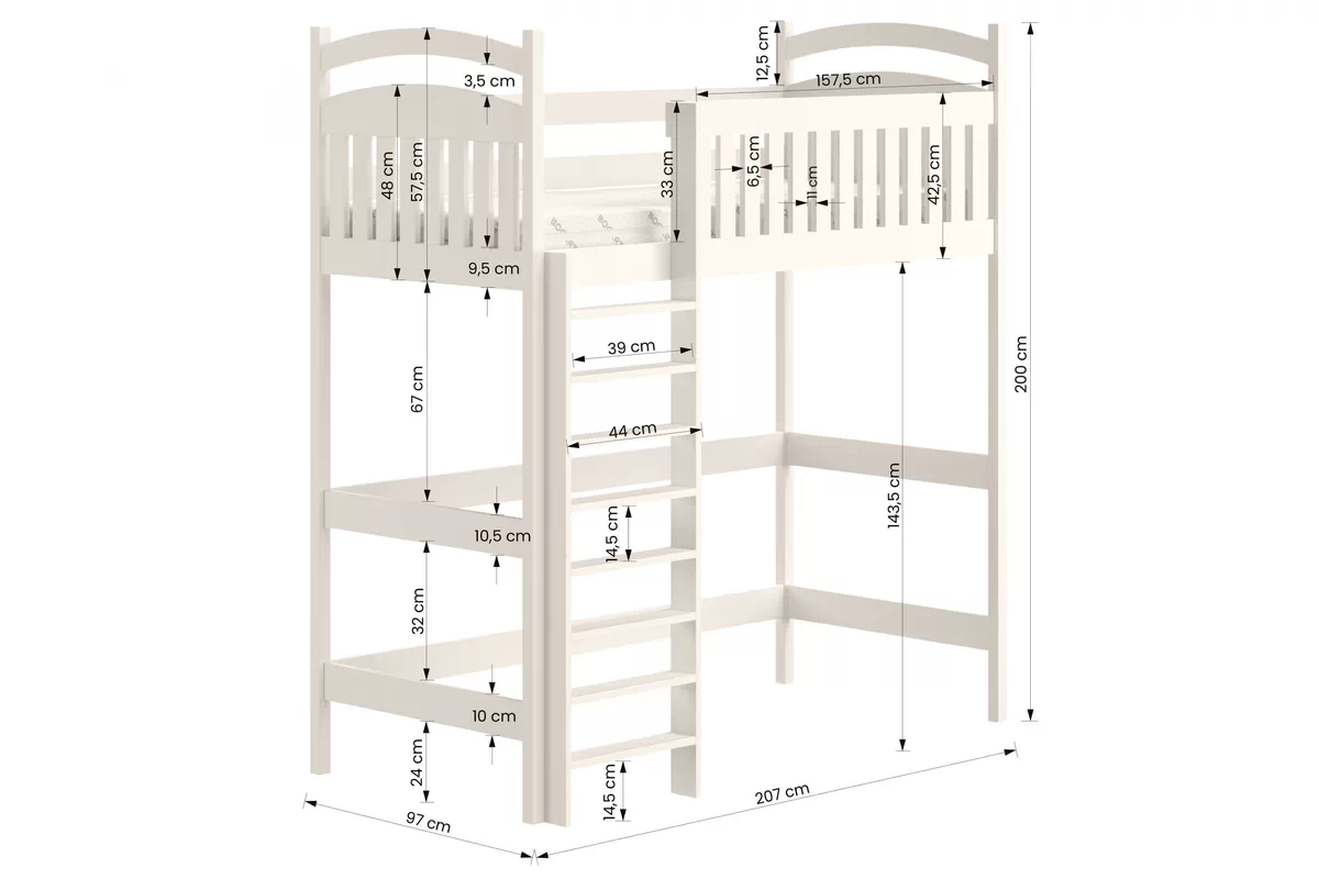 Pat copii supraetajat Amely ZP 006 90x200 - culoare pin Lozko dzieciece pat supraetajat Amely - Dimensiuni