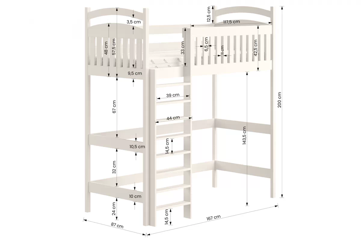 Dětská vyvýšená postel Amely ZP 006 - Barva Bílý, rozměr 80x160 postel dzieciece vyvýšená postel Amely - Rozměry