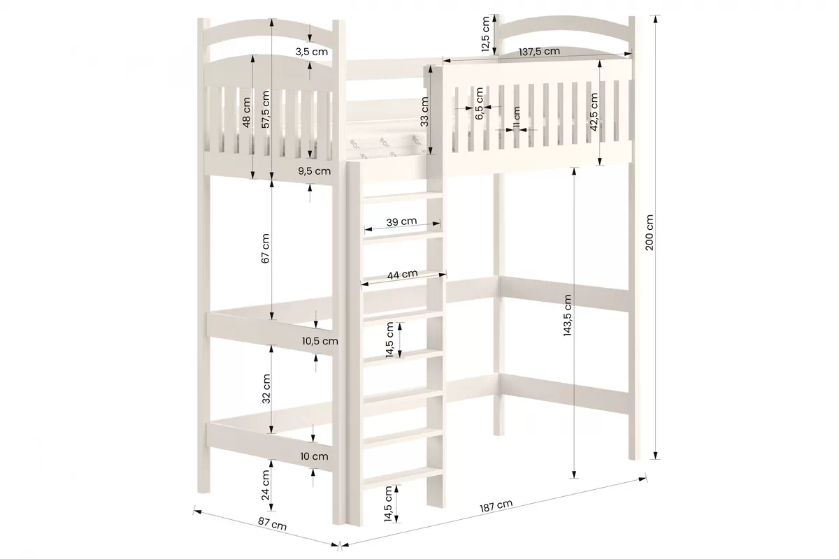 Pat copii supraetajat Amely ZP 006 80x180 - culoare alb Lozko dzieciece pat supraetajat Amely - Dimensiuni