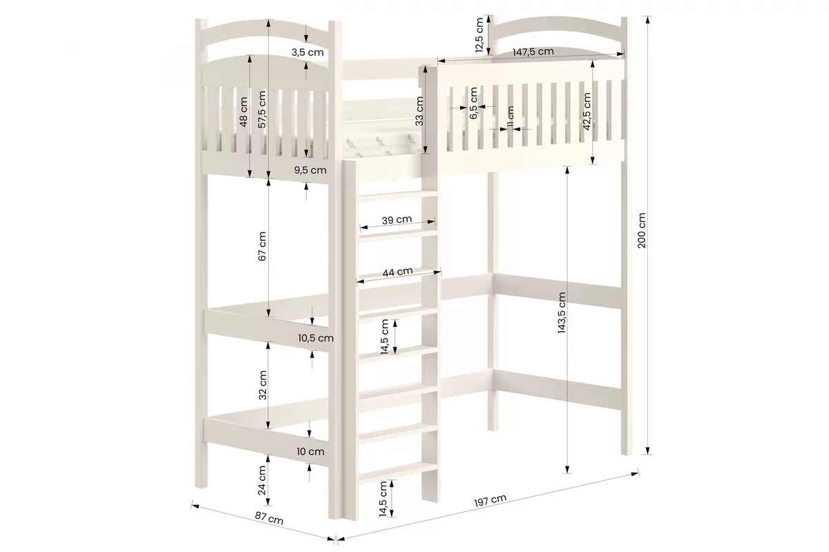 Dětská vyvýšená postel Amely ZP 006 - Barva Bílý, rozměr 80x190 