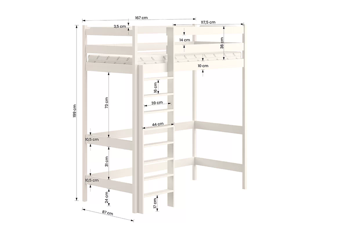 Dětská vyvýšená postel Samio Zp 004 80x160 - bílá Postel dzieciece vyvýšená postel Samio z drabinka - 80x160 / bílá