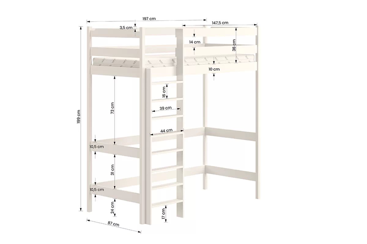 Vyvýšená detská posteľ Samio Zp 004 - 80x190 cm - biela Posteľ dzieciece vyvýšená Samio z drabinka - 80x190 / Biely