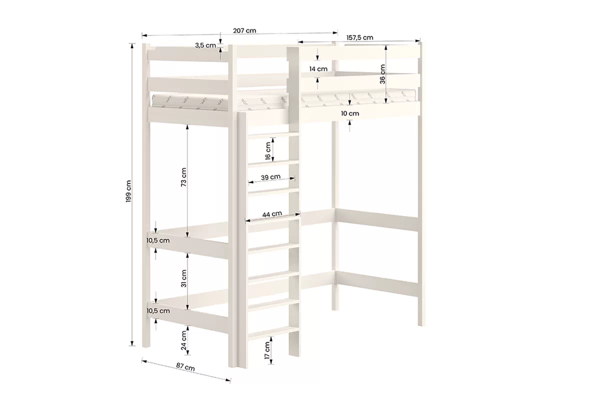 Vyvýšená detská posteľ Samio Zp 004 - 80x200 cm - biela Posteľ dzieciece vyvýšená Samio z drabinka - 80x200 / Biely