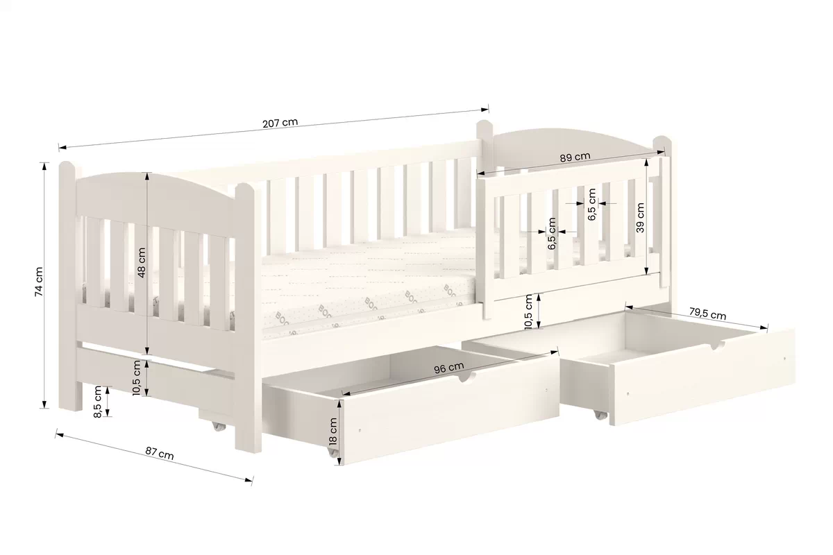 Pat pentru copii din lemn Alvins DP 002 - alb, 80x200 Lozko dzieciece drewniane Alvins cu sertare - 80x200 / bialy