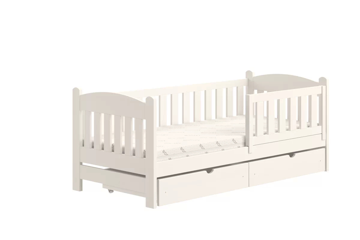 Detská posteľ Alvins DP 002 - biela - 90x200 cm Posteľ dzieciece drevená Alvins so zásuvkami - 90x200 / Biely