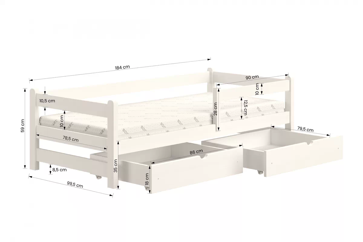 Detská posteľ Alis DP 018 so zásuvkami - 90x180 cm - biela Posteľ dzieciece prízemná Alis - wymiar 90x180