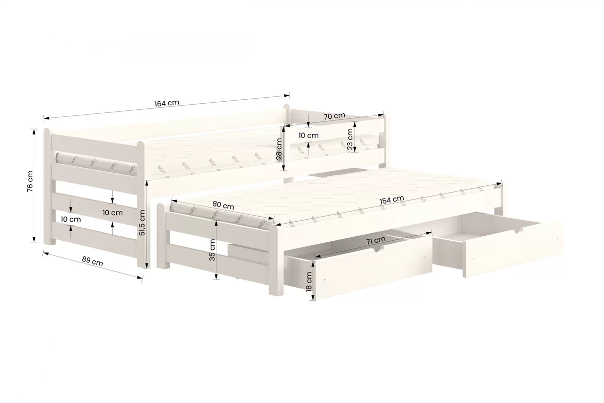 Pat copii extensibil Alis DPV 001 - pin, 80x160 Lozko parter retractabil Alis - dimensiune 80x160