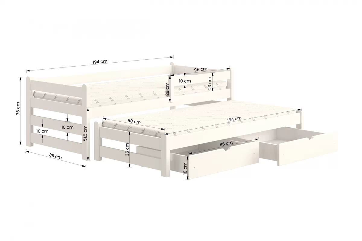 Pat copii extensibil Alis DPV 001 - pin, 80x190 Lozko parter retractabil Alis - dimensiune 80x190