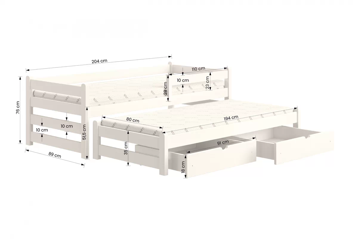 Alis DPV 001 alul kihúzható gyerekágy - fenyőfa, 80x200 Ágy földszint kihúzhato Alis - méret 80x200