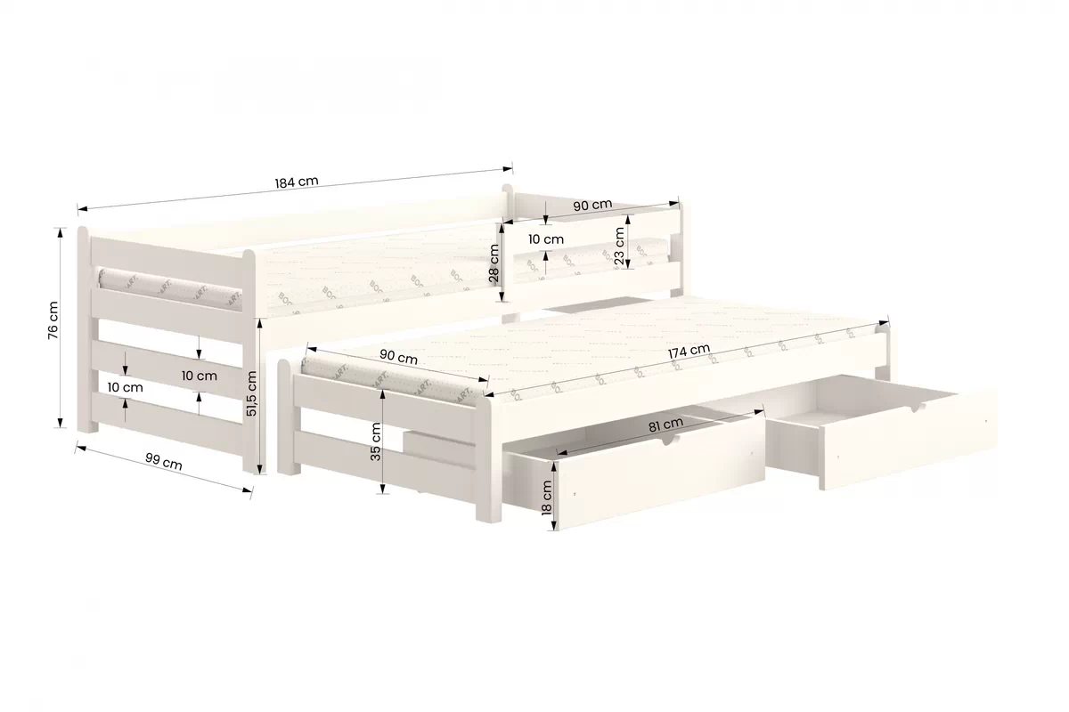 Alis DPV 001 alul kihúzható gyerekágy - fenyőfa, 90x180 Ágy földszint kihúzhato Alis - méret 90x180