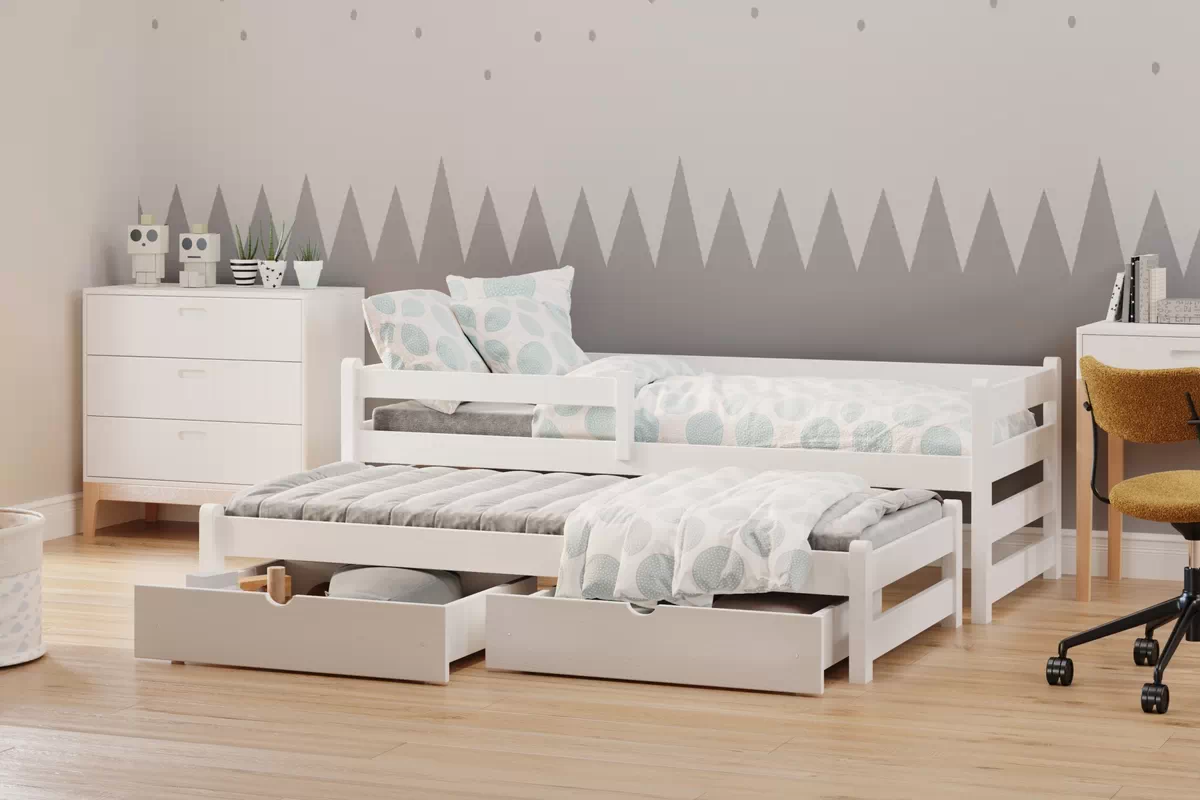 Detská posteľ Alis DPV 001 s prístelkou - 80x190 cm - biela Posteľ prízemná s výsuvným lôžkom Alis - Farba Biely - vizualizácia