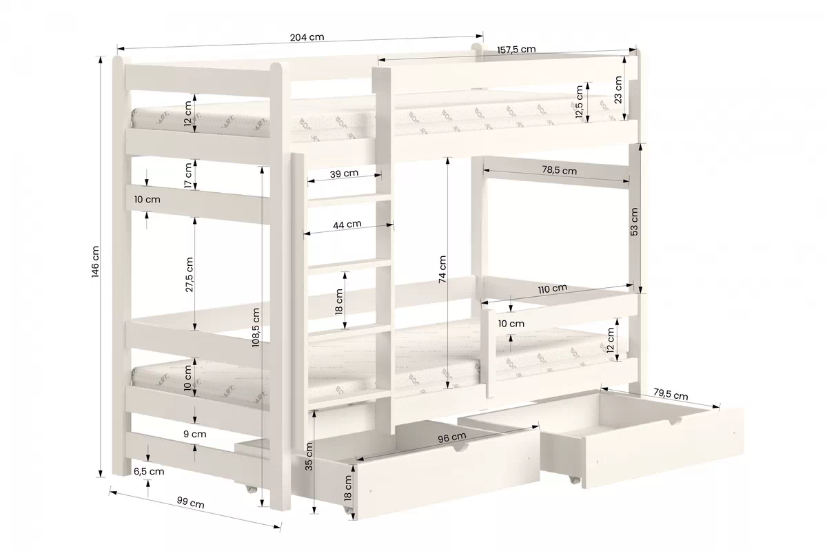 Alis PP 014 emeletes ágy gyerekeknek - szürke, 90x200 Ágy dzieciece pietrowe Alis - méretek