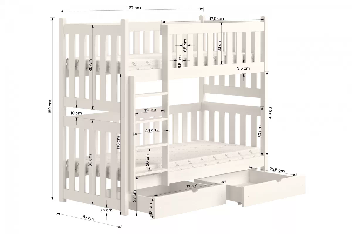 Postel patrová Swen PP 026 - Bílý, 80x160 postel patrová  Swen - Rozměry