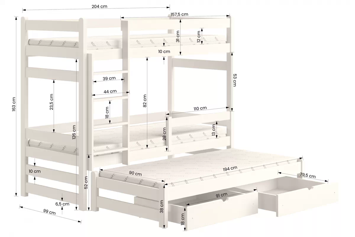 Postel dětské patrová výsuvná Alis PPV 018 - grafit, 90x200 postel patrová  výsuvná Alis - Rozměry