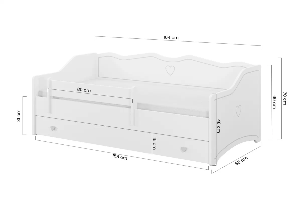 Postel dzieciece pojedyncze s matrací i stelazem Lily 80x160 - bílá / šedá Postel dzieciece pojedyncze s matrací i stelazem Lily 80x160 - bílá / šedá