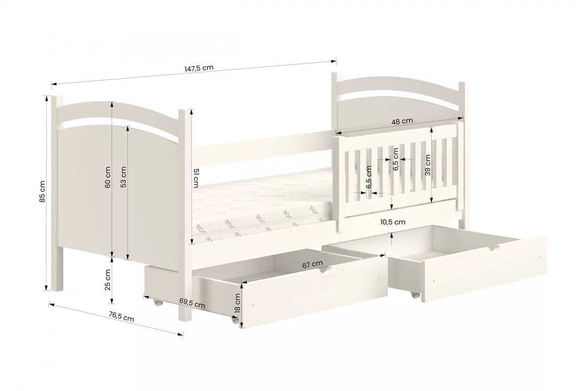 Postel dětské Amely s tabulí na suché mazání - Barva Bílý, rozměr 70x140 postel dzieciece z tablica suchoscieralna Amely - Rozměry