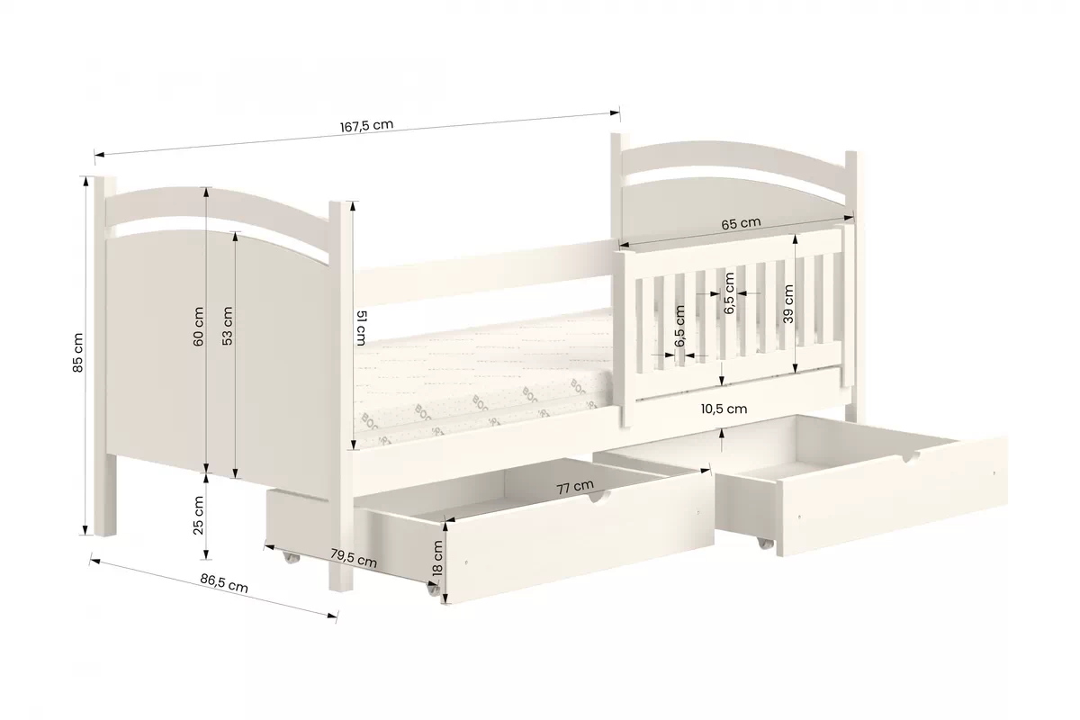 Postel dětské Amely s tabulí na suché mazání - Barva Bílý, rozměr 80x160 postel dzieciece z tablica suchoscieralna Amely - Rozměry