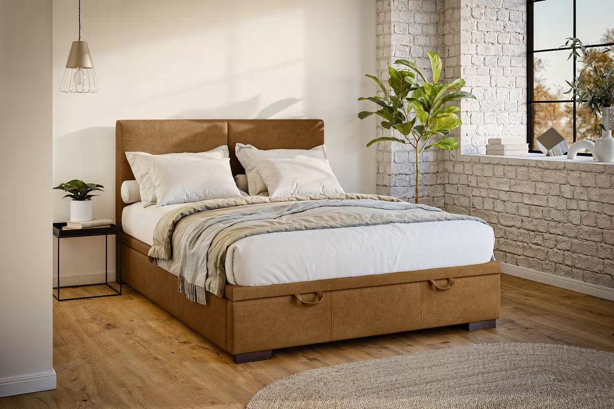 Boxspring posteľ Lektis 140x200 S vnútorným úložným priestorom- Béžová látka ľahkočistiaca Maya 03 / nožičky drevená Venge Boxspring posteľ Lektis 140x200 S vnútorným úložným priestorom- medový Hnedá látka ľahkočistiaca Maya 06 / nožičky drevená Venge