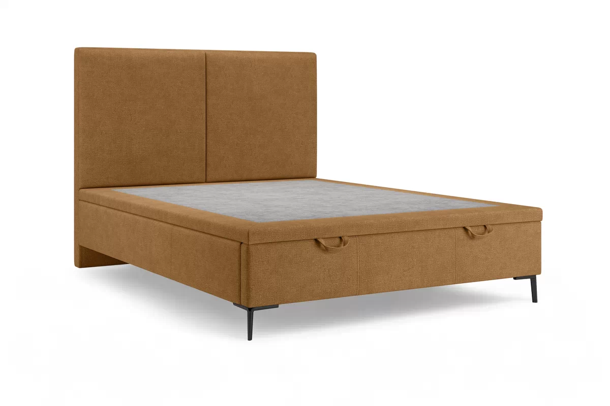 Postel boxspring Lektis 140x200 s úložným prostorem- medová hnědá potahová látka snadno čistitelný Maya 06 / Nohy kovové černá Postel boxspring Lektis 140x200 s úložným prostorem- medová hnědá potahová látka snadno čistitelný Maya 06 / Nohy kovové černá