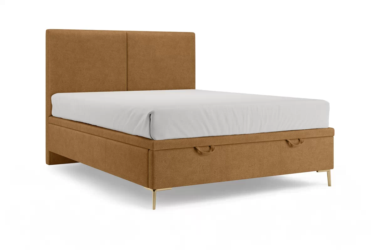 Postel boxspring Lektis 140x200 s úložným prostorem- Nohy kovové zlaté Postel boxspring Lektis 140x200 s úložným prostorem- medová hnědá potahová látka snadno čistitelný Maya 06 / Nohy kovové zlaté