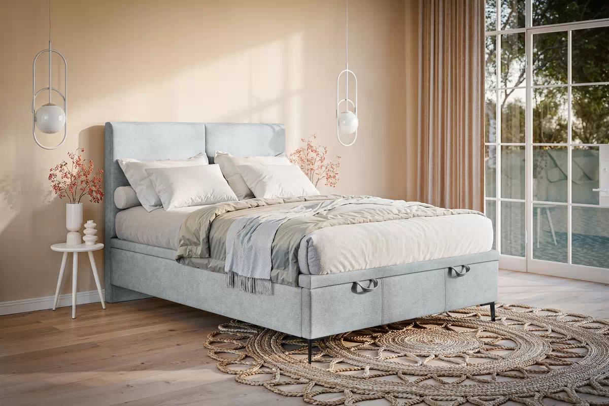 Boxspring posteľ Lektis 140x200 S vnútorným úložným priestorom- popielata látka ľahkočistiaca Maya 20 / nožičky kovové čierny Boxspring posteľ Lektis 140x200 S vnútorným úložným priestorom- popielata látka ľahkočistiaca Maya 20 / nožičky kovové čierny