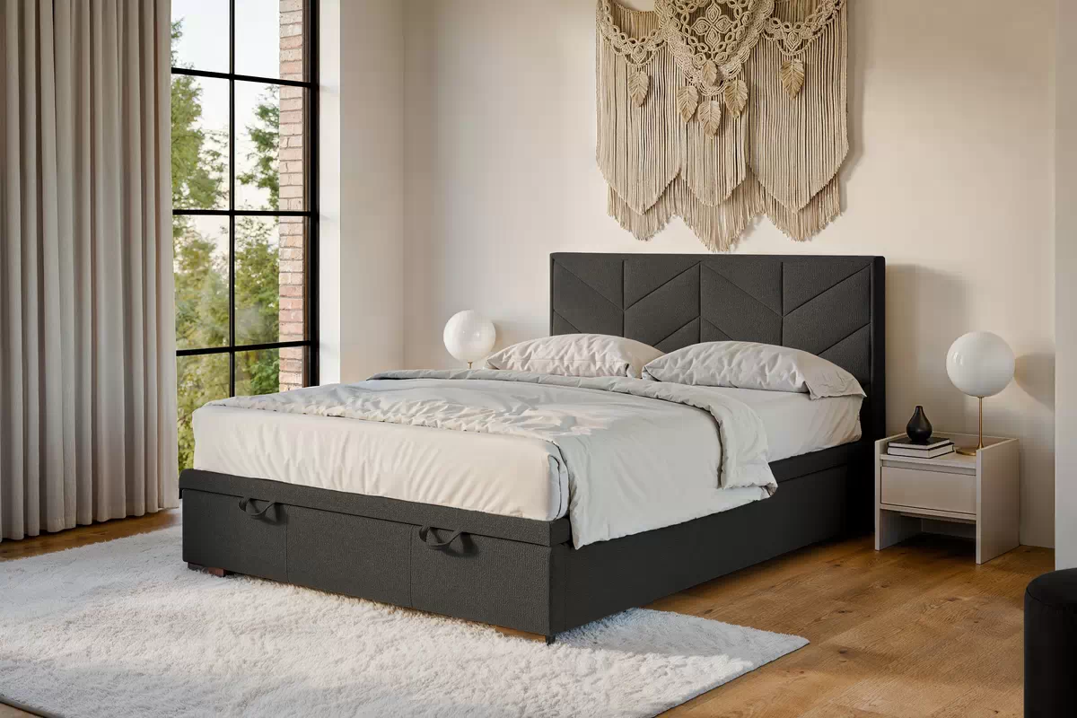 Boxspring posteľ Lindi 140x200 S vnútorným úložným priestorom- Tmavý šedý szenil Perfect Harmony 99 / nožičky Venge Boxspring posteľ Lindi 140x200 - Tmavý šedý szenil Perfect Harmony 99 / nožičky Venge