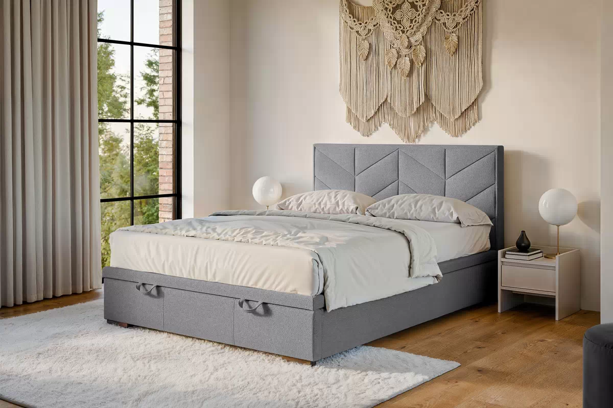 Boxspring posteľ Lindi 140x200 S vnútorným úložným priestorom- šedý szenil Perfect Harmony 82 / nožičky Venge Boxspring posteľ Lindi 140x200 - šedý szenil Perfect Harmony 82 / nožičky Venge