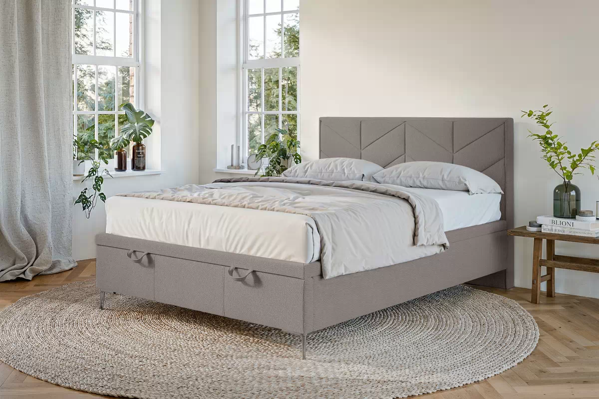 Boxspring posteľ Lindi 140x200 S vnútorným úložným priestorom- Hnedý szenil Perfect Harmony 04 / nožičky srebrne  Boxspring posteľ Lindi 140x200 S vnútorným úložným priestorom- Hnedý szenil Perfect Harmony 04 / nožičky srebrne 