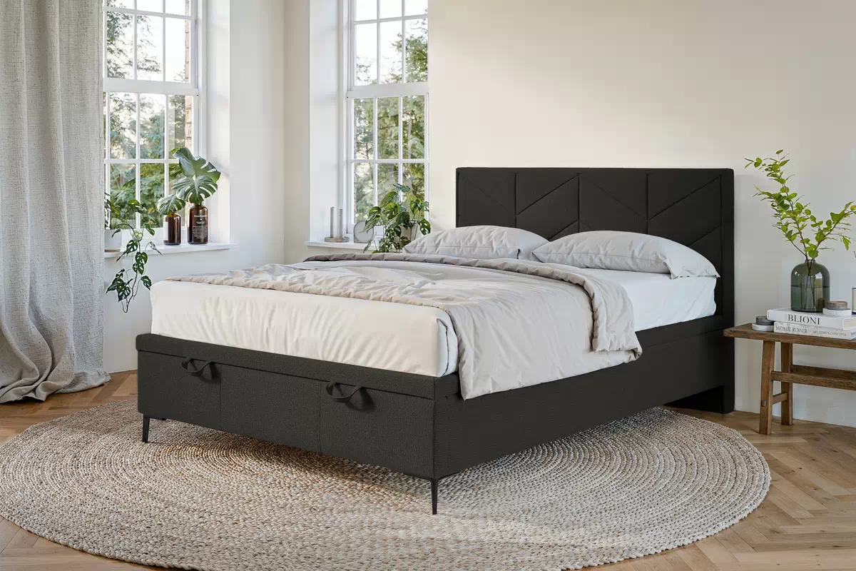 Boxspring posteľ Lindi 140x200 S vnútorným úložným priestorom- Tmavý šedý szenil Perfect Harmony 99 / nožičky čierny  Boxspring posteľ Lindi 140x200 S vnútorným úložným priestorom- Tmavý šedý szenil Perfect Harmony 99 / nožičky čierny 