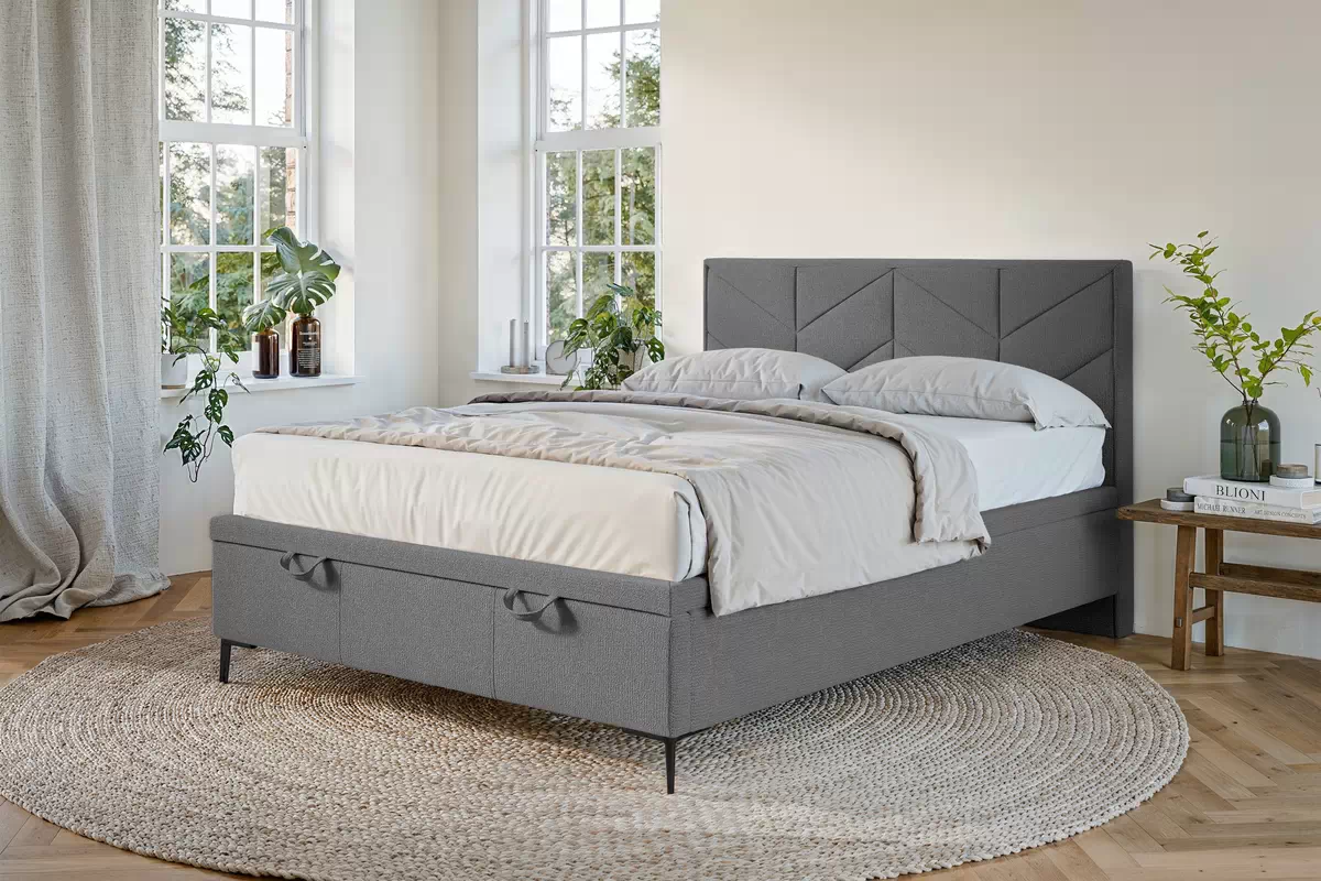 Boxspring posteľ Lindi 140x200 S vnútorným úložným priestorom- šedý szenil Perfect Harmony 82 / nožičky čierny  Boxspring posteľ Lindi 140x200 S vnútorným úložným priestorom- šedý szenil Perfect Harmony 82 / nožičky čierny 