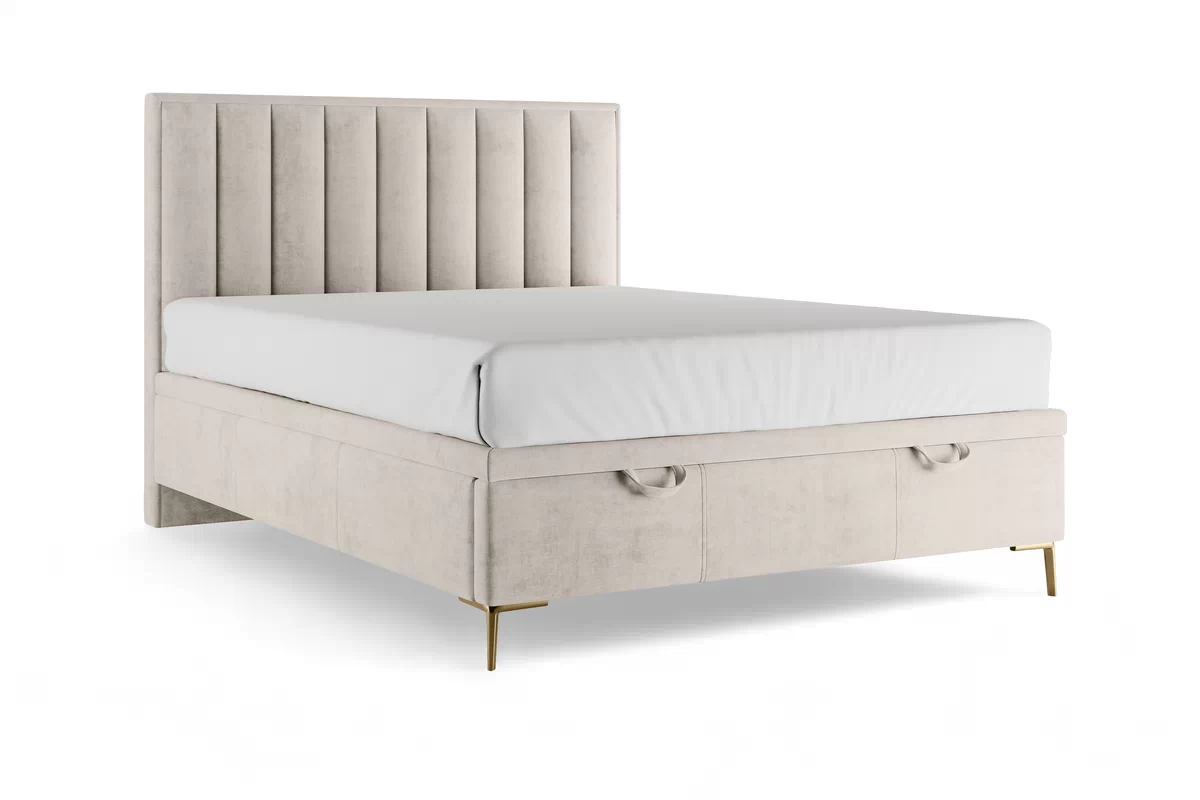 Boxspring posteľ Misel 140x200 S vnútorným úložným priestorom- jasno béžový zamat Magic Velvet 2201 / nožičky zlote  Boxspring posteľ Misel 140x200 S vnútorným úložným priestorom- jasno béžový zamat Magic Velvet 2201 / nožičky zlaté 