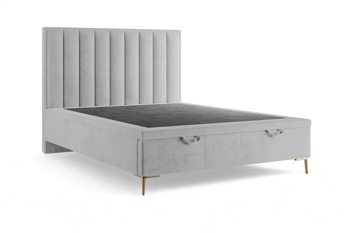 Postel boxspring Misel 140x200 s úložným prostorem- šedá samet Magic Velvet 2240 / Nohy zlote  Postel boxspring Misel 140x200 s úložným prostorem- šedá samet Magic Velvet 2240 / Nohy zlatá 