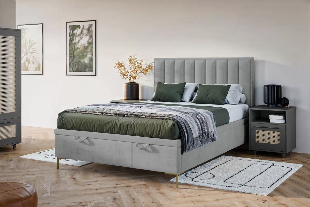 Boxspring posteľ Misel 160x200 S vnútorným úložným priestorom- šedý zamat Magic Velvet 2240 / nožičky zlote  Boxspring posteľ Misel 160x200 S vnútorným úložným priestorom- šedý zamat Magic Velvet 2240 / nožičky zlaté 