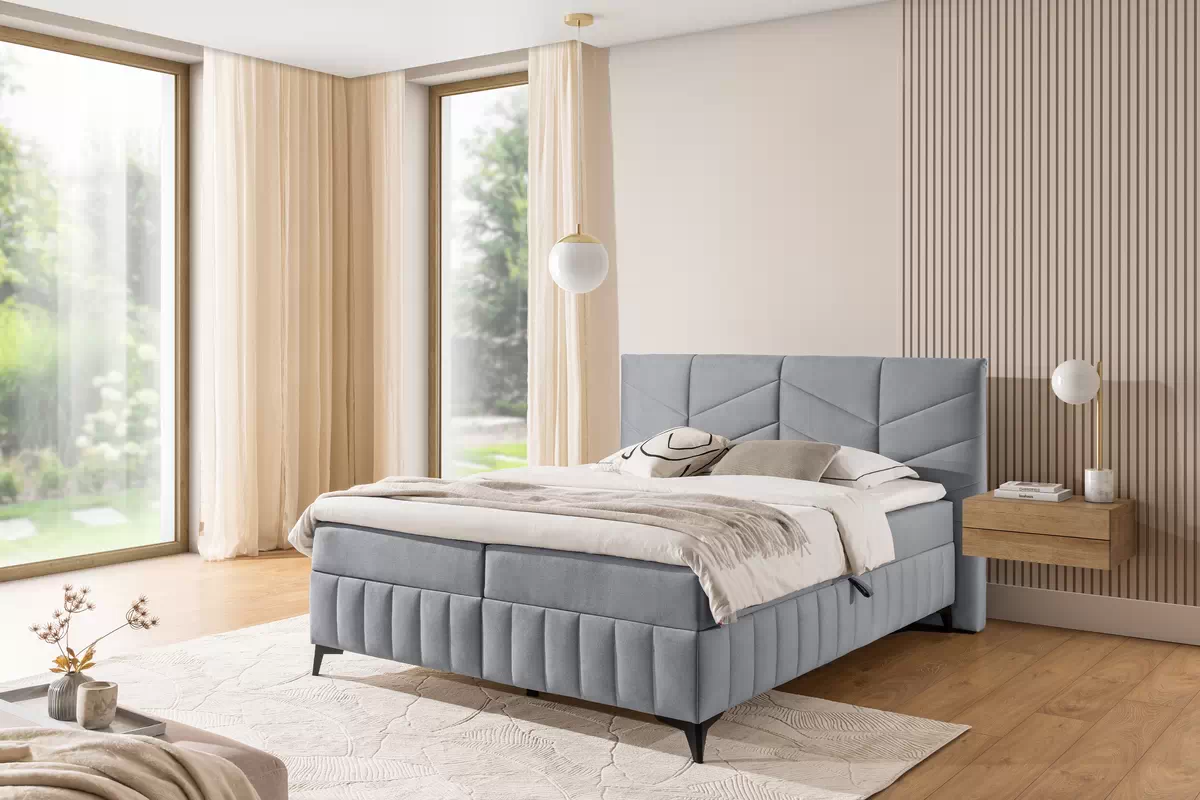 Pat boxspring Penia 160x200 cu spațiu de depozitare - catifea cenușie hidrofobă Element 24 Pat Boxspring  Penia 160x200 cu spațiu de depozitare - cenușă catifea hidrofobă Element 24