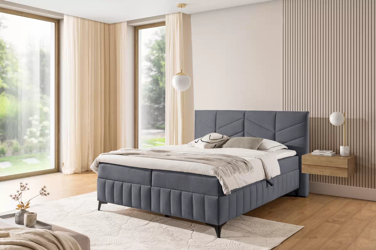 Pat boxspring Penia 160x200 cu spațiu de depozitare - catifea gri hidrofobă Element 23 Pat Boxspring  Penia 160x200 cu spațiu de depozitare - gri catifea hidrofobă Element 23