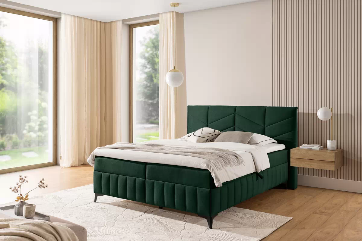  Pat boxspring Penia 160x200 cu spațiu de depozitare - catifea verde hidrofobă Element 12  Pat Boxspring  Penia 160x200 cu spațiu de depozitare - verde catifea hidrofobă Element 12