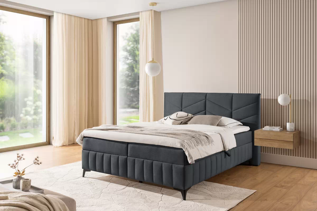 Pat boxspring Penia 180x200 cu spațiu de depozitare - catifea grafit hidrofobă Element 22 Pat Boxspring  Penia 180x200 cu spațiu de depozitare - grafit catifea hidrofobă Element 22