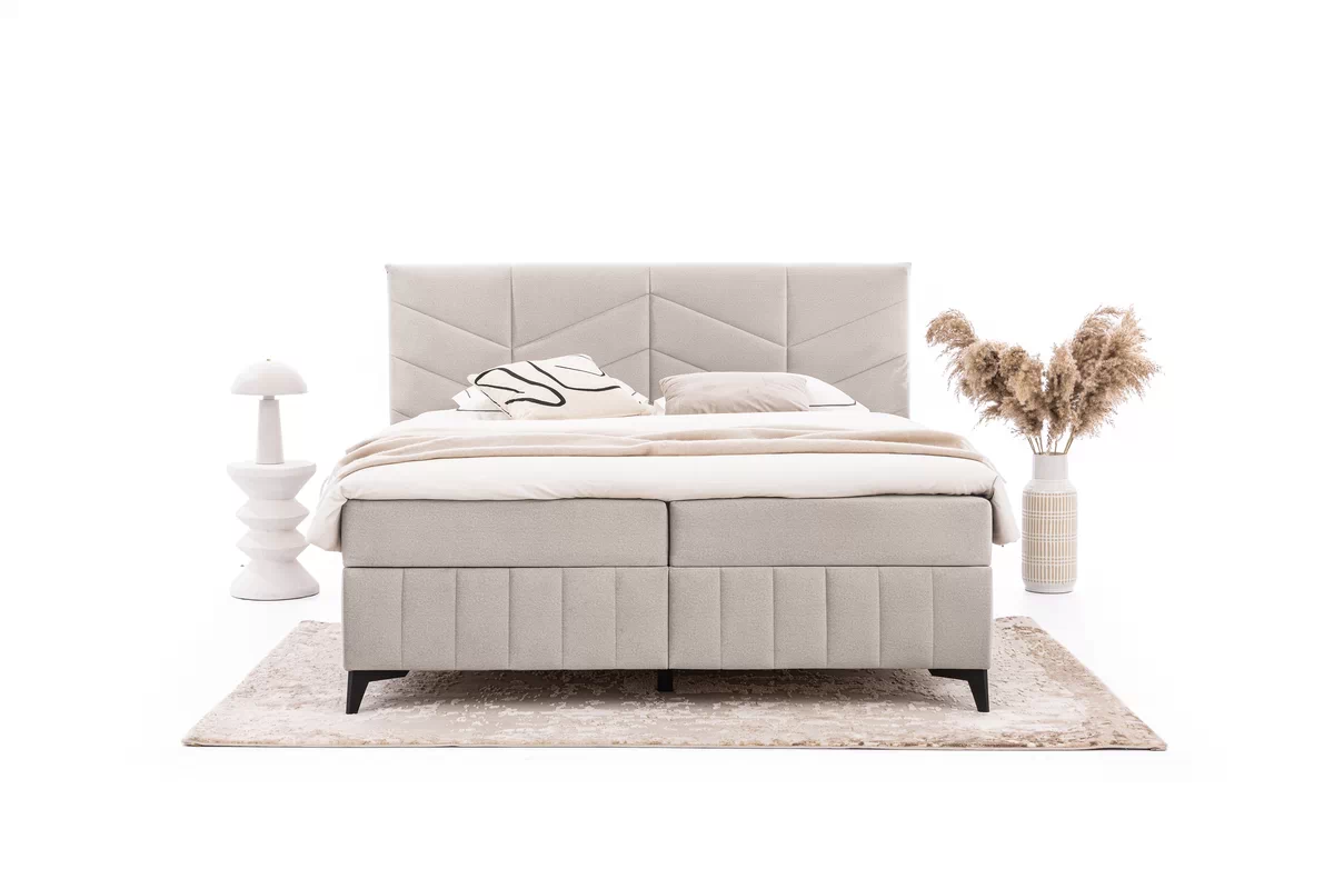 Pat boxspring Penia 180x200 cu spațiu de depozitare - catifea cremă hidrofobă Element 17 Pat Boxspring  Penia 180x200 cu spațiu de depozitare - cremă catifea hidrofobă Element 17