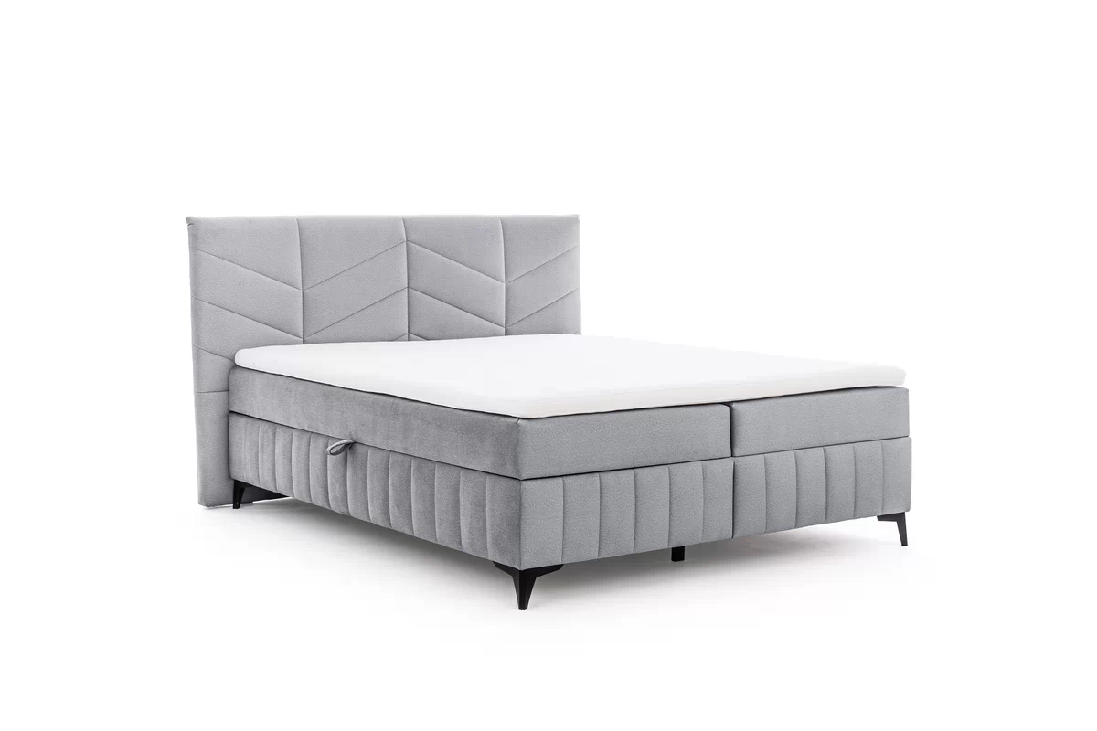 Pat boxspring Penia 180x200 cu spațiu de depozitare - catifea cenușie hidrofobă Element 24 Pat Boxspring  Penia 180x200 cu spațiu de depozitare - cenușă catifea hidrofobă Element 24