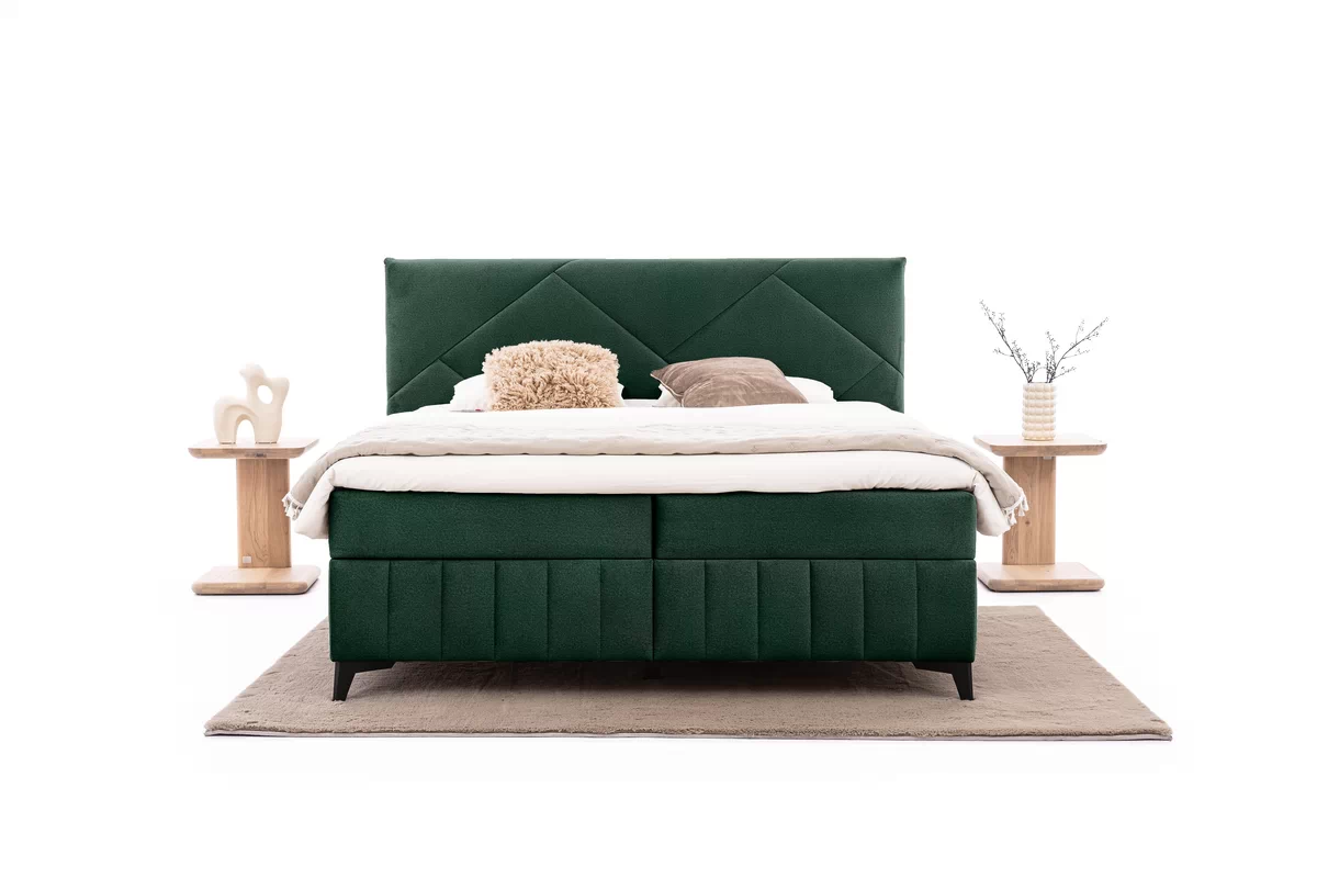 Pat boxspring Wasil 160x200 cu spațiu de depozitare - catifea verde hidrofobă Element 12 Pat Boxspring  Wasil 160x200 cu spațiu de depozitare - verde catifea hidrofobă Element 12