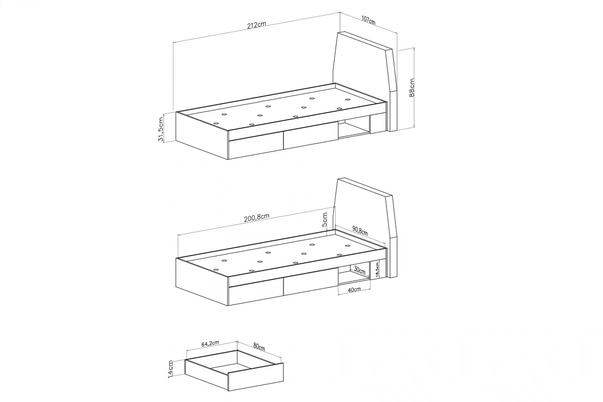 Ifjúsági ágy Alessio 12 - 90x200 cm - homokszínű bézs / olajozott tölgy Lozko mlodziezowe Alessio 12 - 90x200 cm - bézs piaskowy / dab olejowany