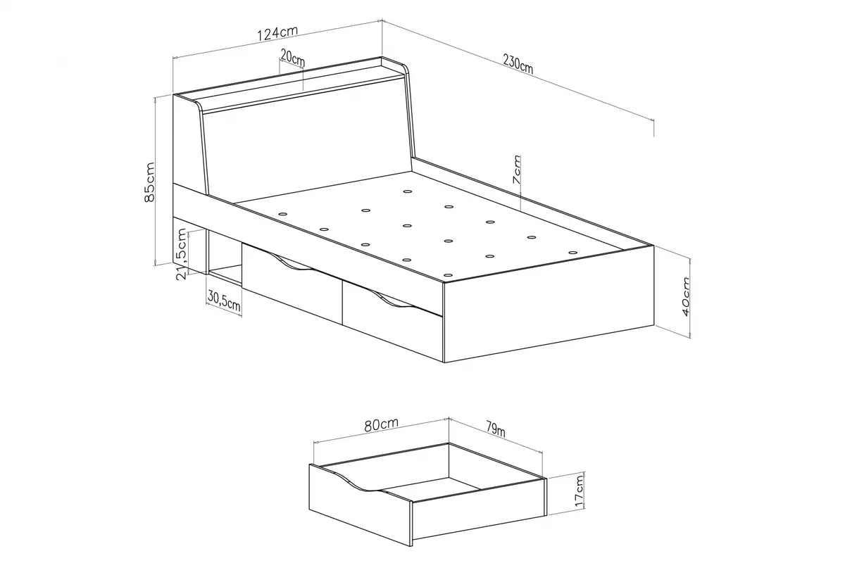 Mládežnícka posteľ 120 x 200 Delta DL14 L/P - dub / antracit - Meblar Posteľ mlodziezowe Delta DL15 L/P so zásuvkami 120x200 - Dub / Antracytová