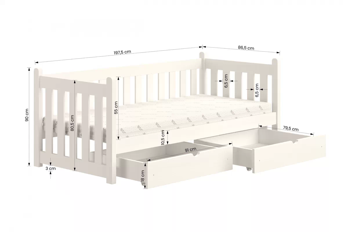 Detská posteľ Swen DP 001 so zásuvkami - 80x190 cm - biela Posteľ prízemná drevená Swen - wymiar 80x190