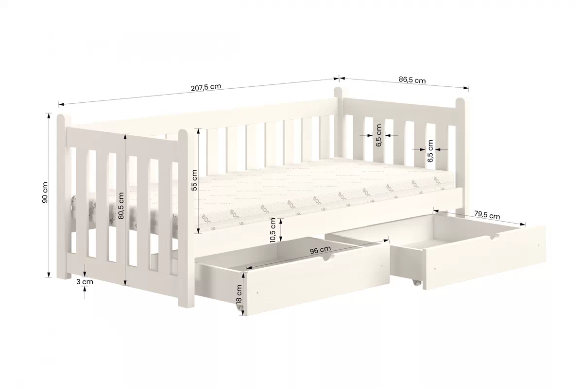 Detská posteľ Swen DP 001 so zásuvkami - 80x200 cm - biela Posteľ prízemná drevená Swen - wymiar 80x200