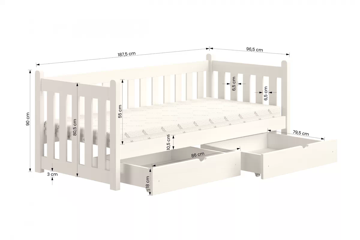 Detská posteľ Swen DP 001 so zásuvkami - 90x180 cm - biela Posteľ prízemná drevená Swen - wymiar 90x180